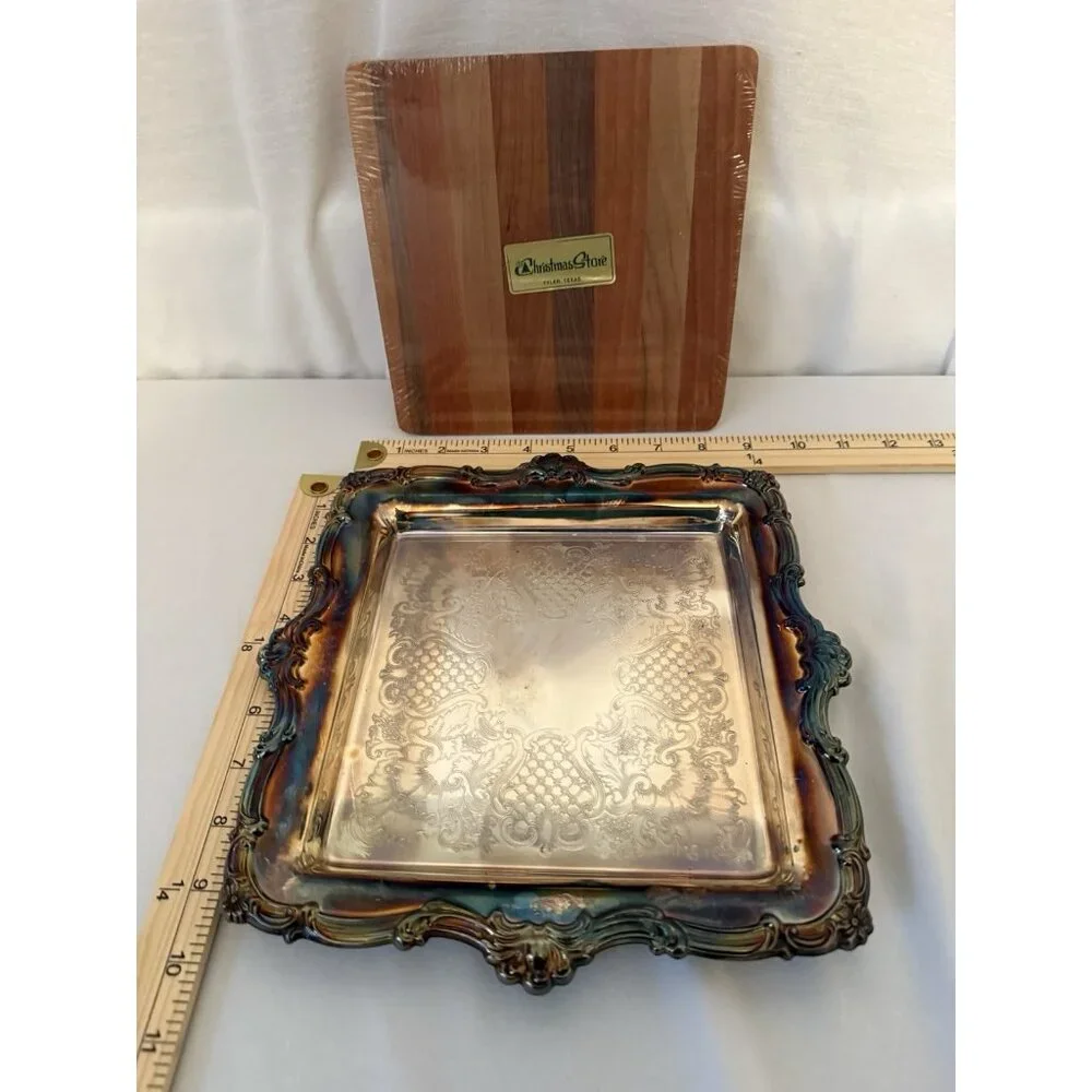 Vtg Newport Silver Plate Tray YB 650 Serving Cutting Cheese Board 10